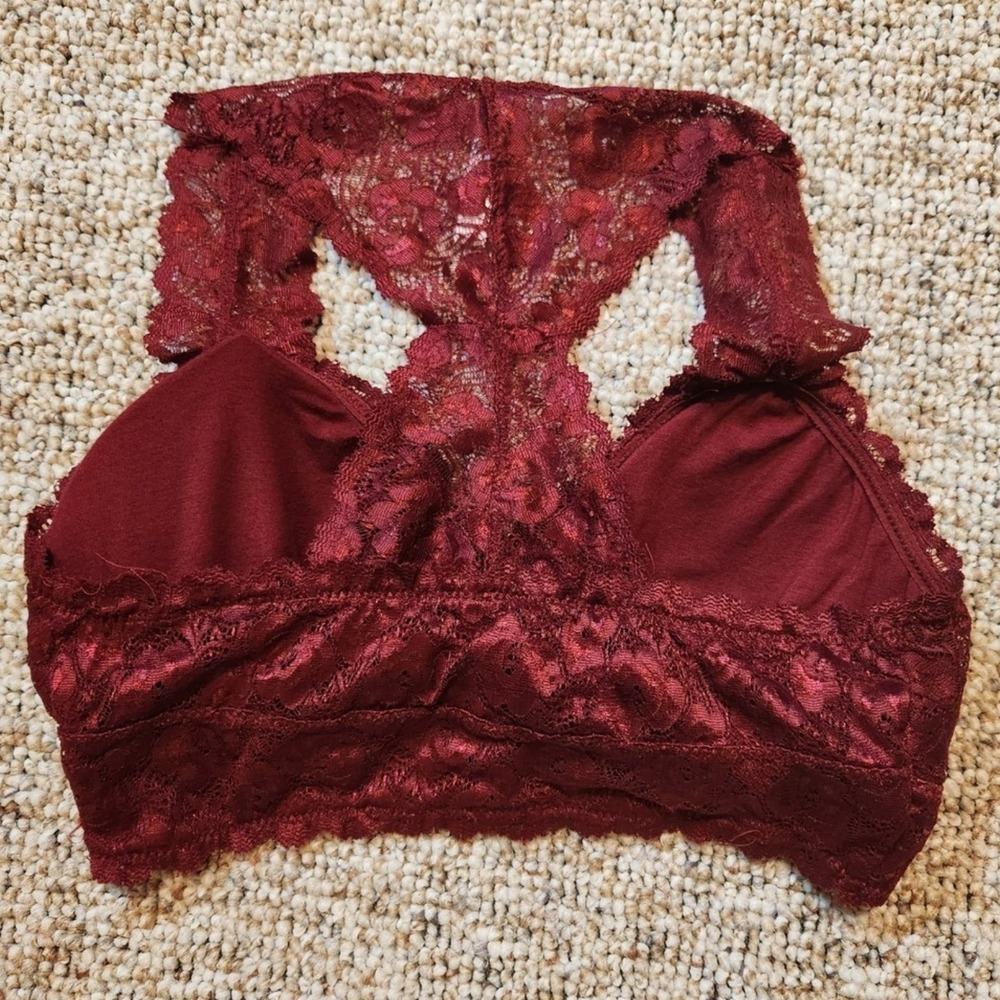 ZANANA OUTFITTERS Burgundy Lace Racerback Bralette Bra Top Size M - Picture 3 of 3